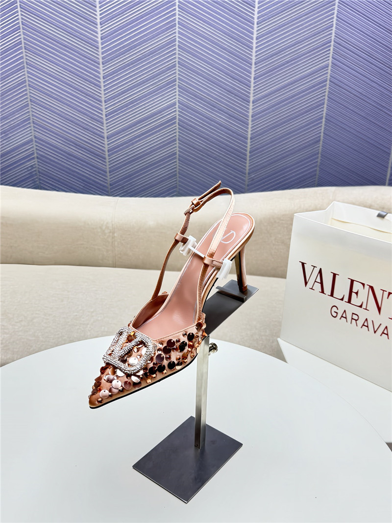 Va1e*ntin0 v logo buckle high heel sandals replica shoes