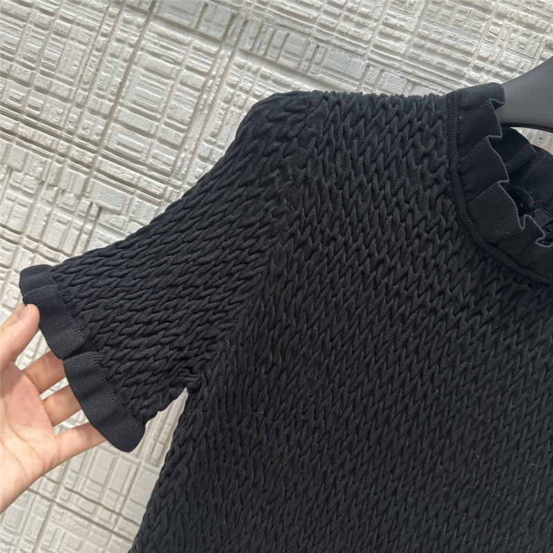 Ch**el lace collar short-sleeve top black