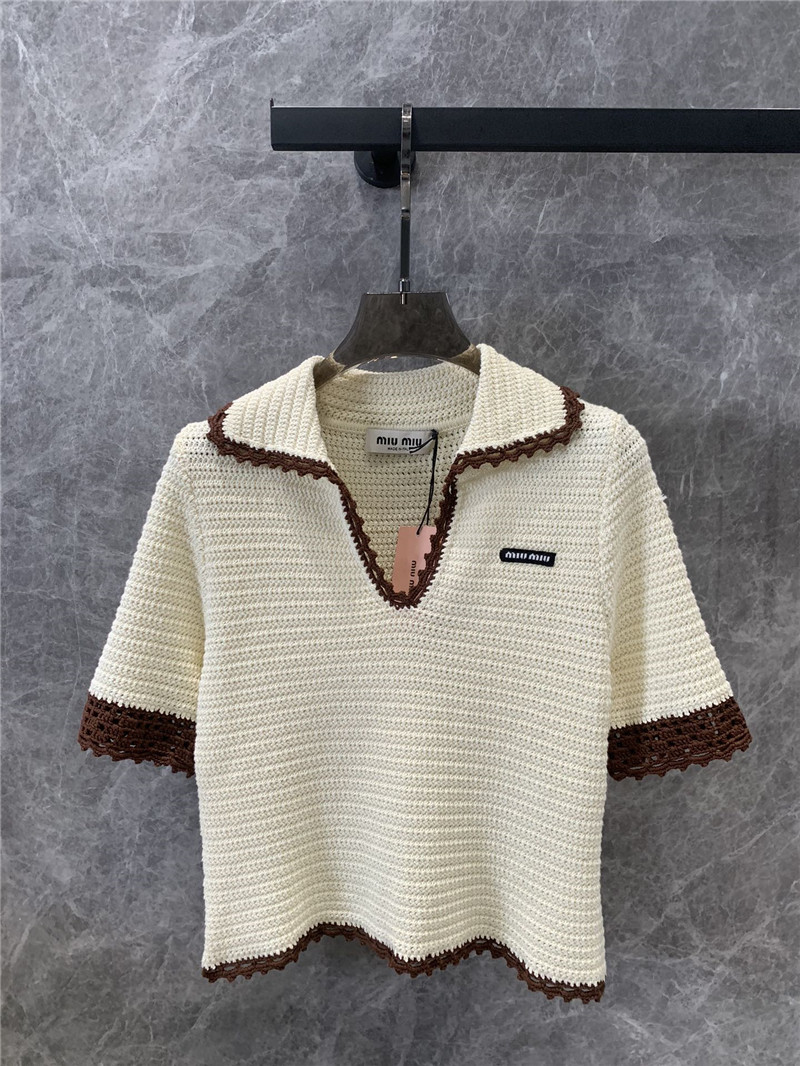Miu Miu Ivory Crochet Polo Shirt