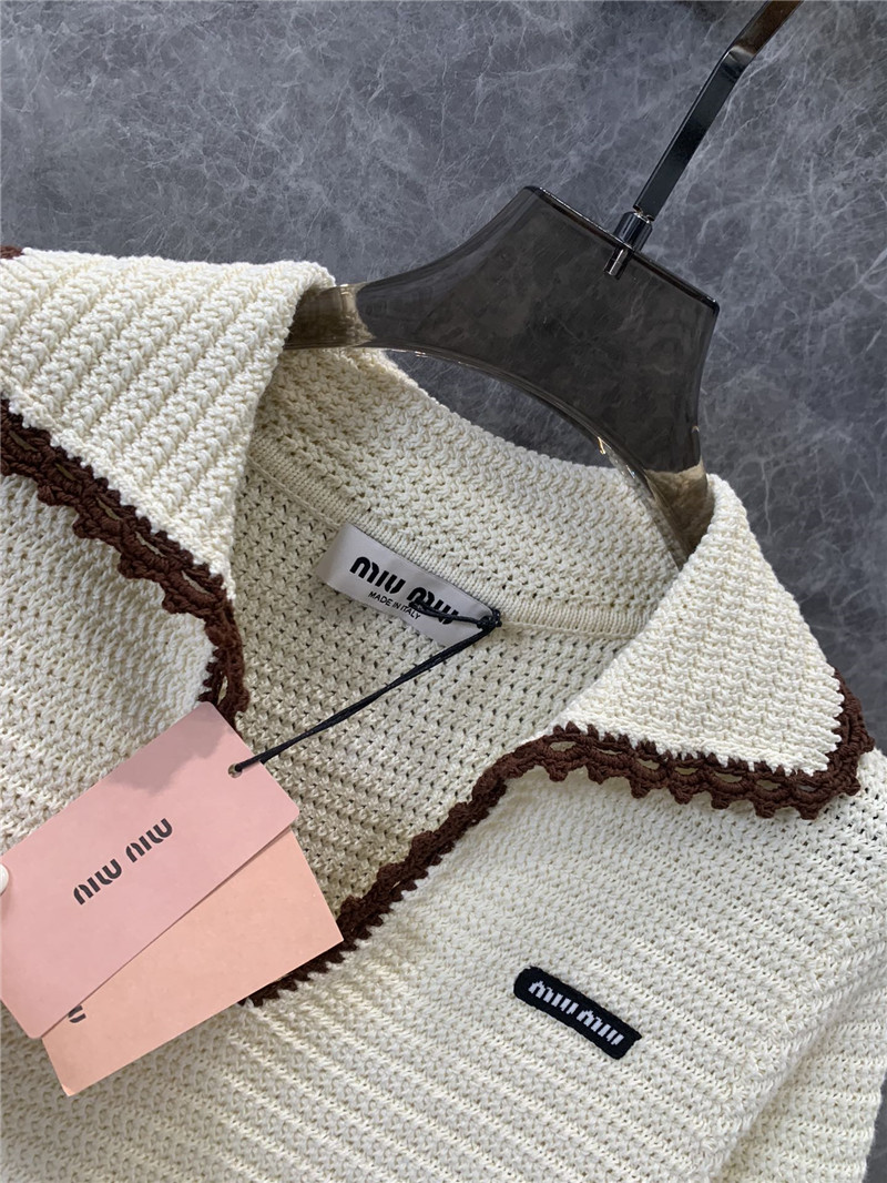 Miu Miu Ivory Crochet Polo Shirt