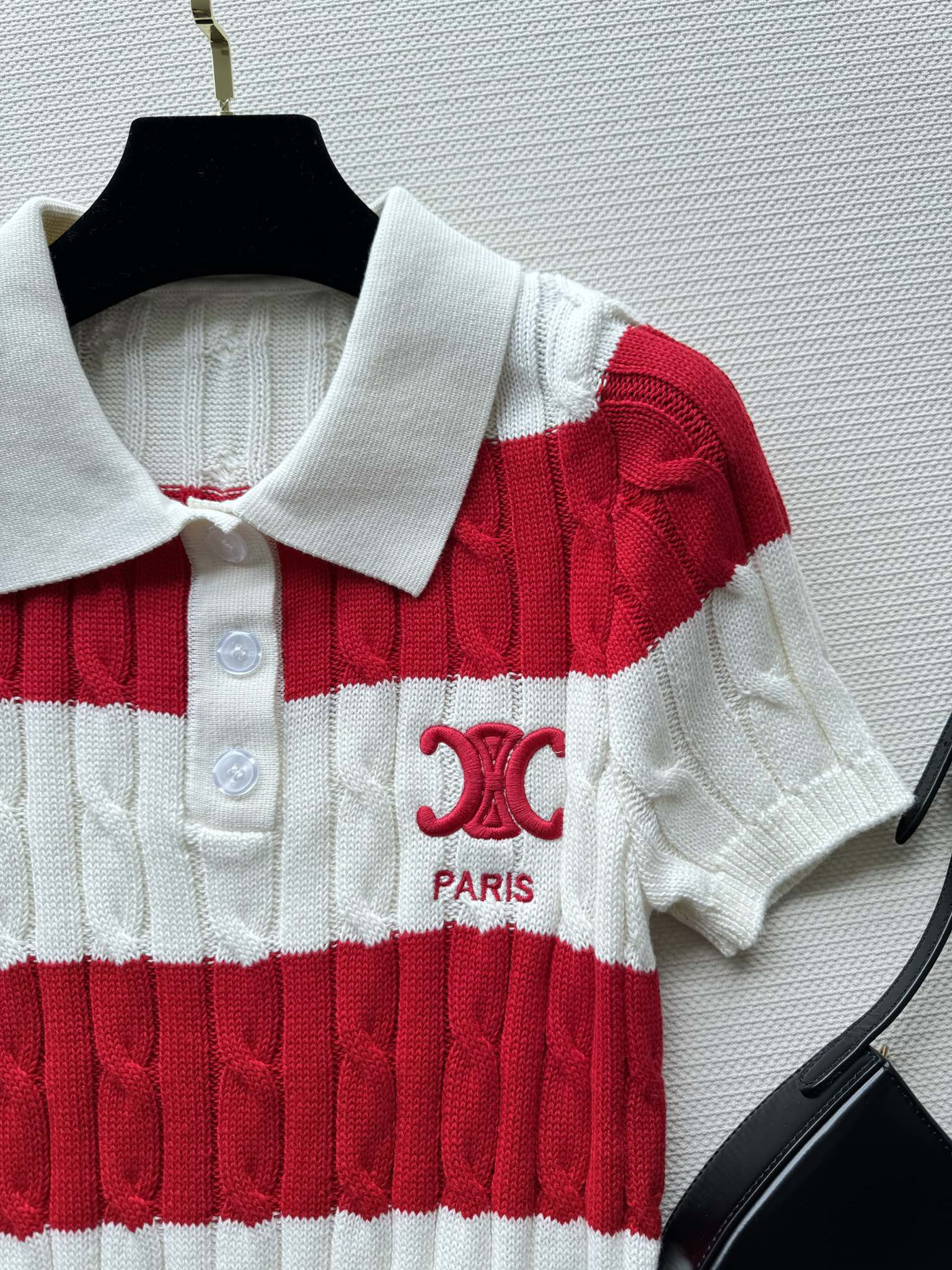 Ce1i*e striped cable-knit polo shirt red