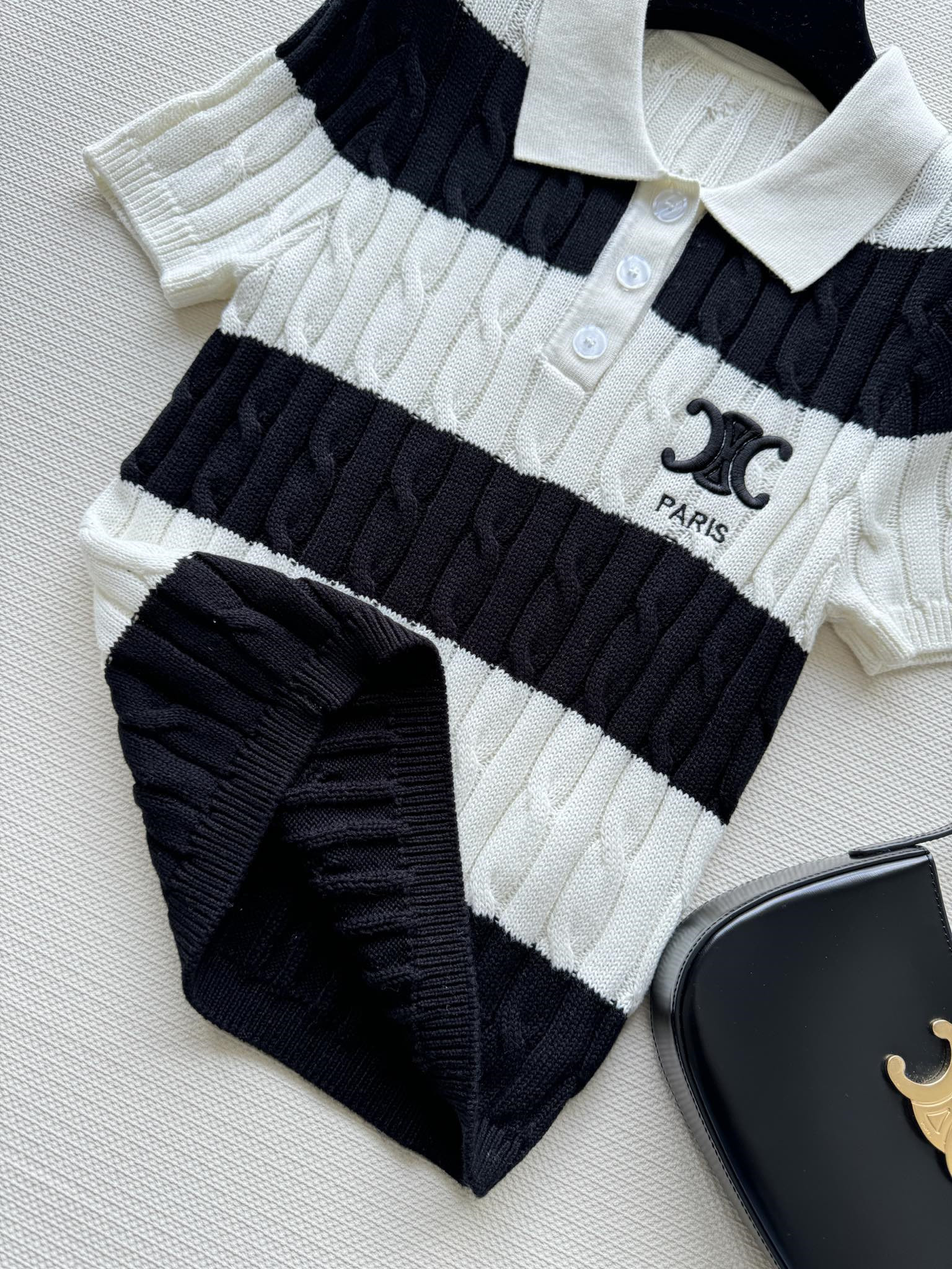 Ce1i*e striped cable-knit polo shirt