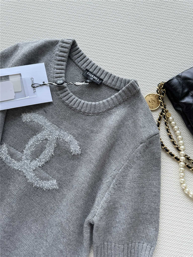 Ch**el logo jacquard knit t-shirt grey