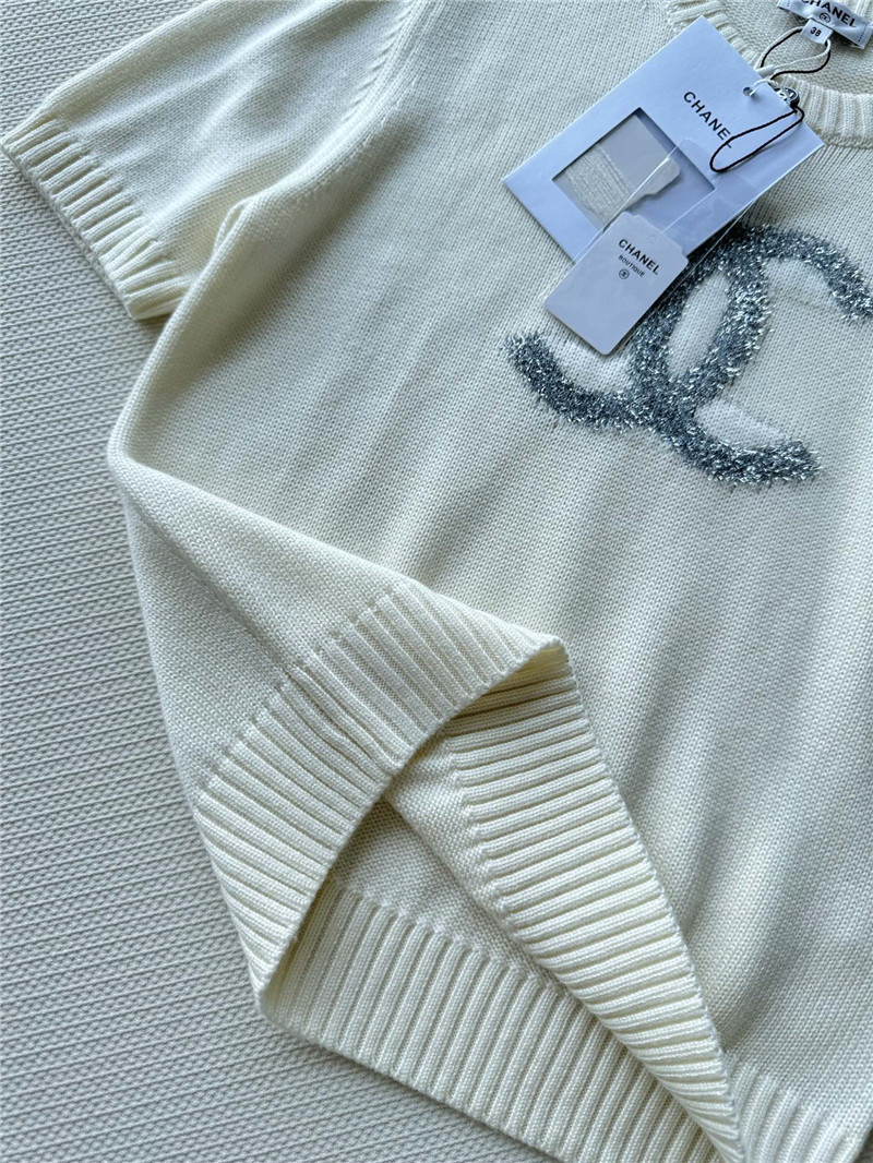 Ch**el logo jacquard knit t-shirt white