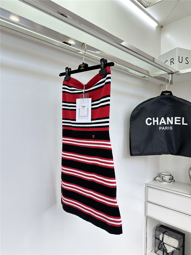 Ch**el striped contrast knitted tube top dress replica d&g clothing
