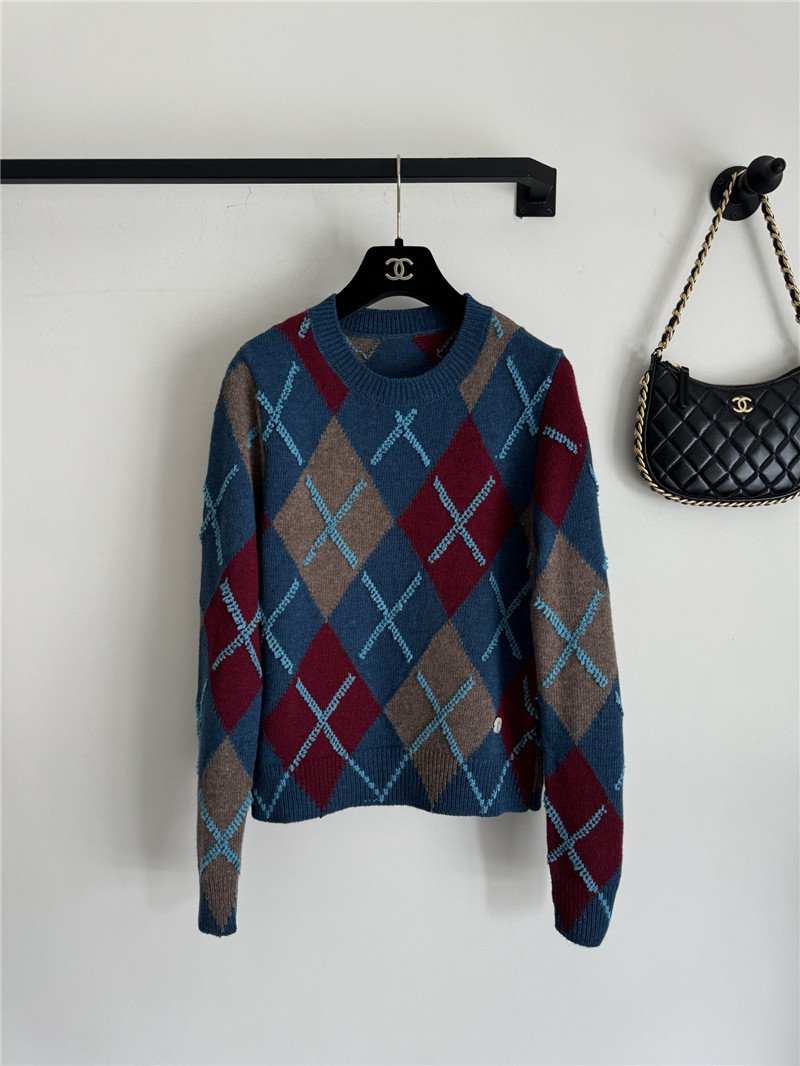 ch**el D1am0nd jacquard knit sweater navy