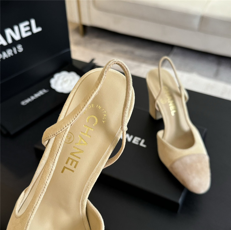 Ch**el slingback sandals in suede beige
