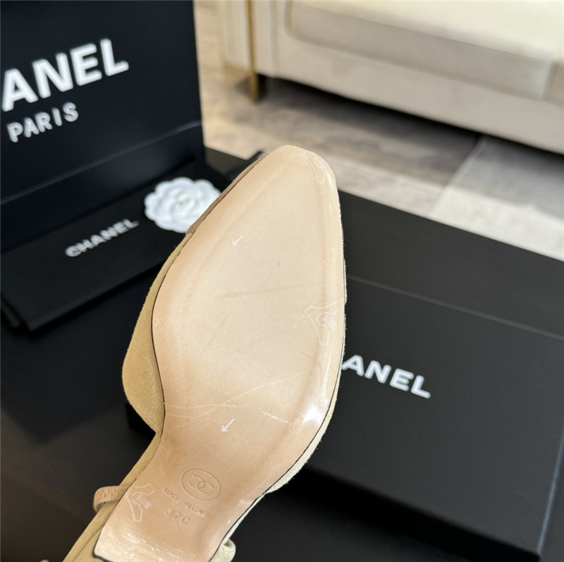 Ch**el slingback sandals in suede beige