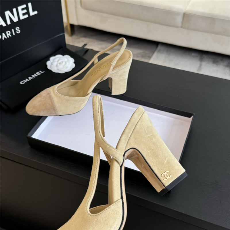 Ch**el slingback sandals in suede beige