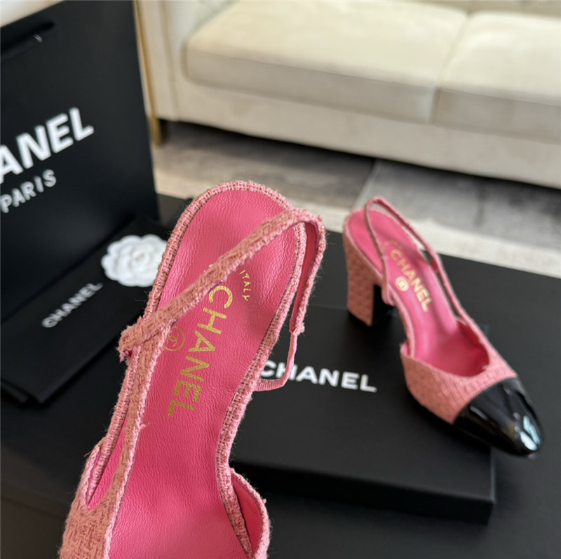 Ch**el slingback sandals in pink tweed and black patent