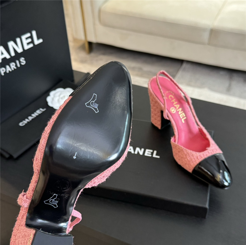 Ch**el slingback sandals in pink tweed and black patent