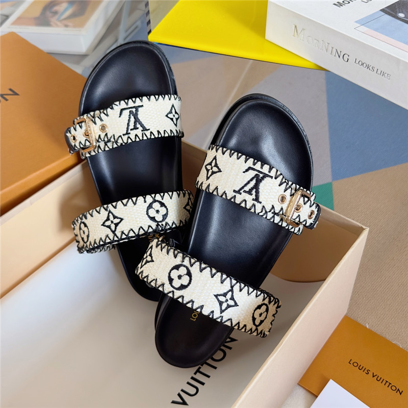 l0vis Vvtt0n bom dia flat comfort mule black raffia