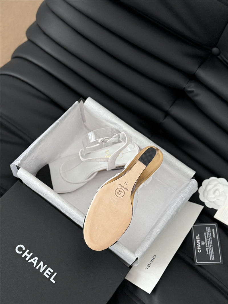 Ch**el white mesh cap-toe ankle wedge sandal