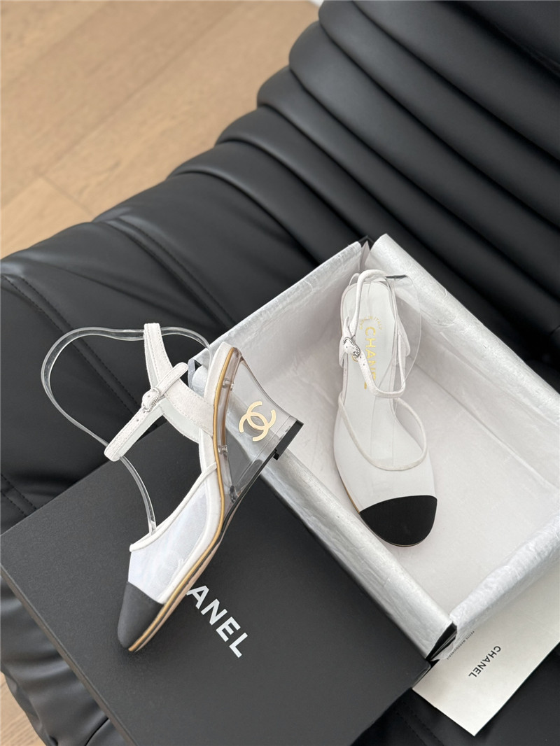 Ch**el white mesh cap-toe ankle wedge sandal