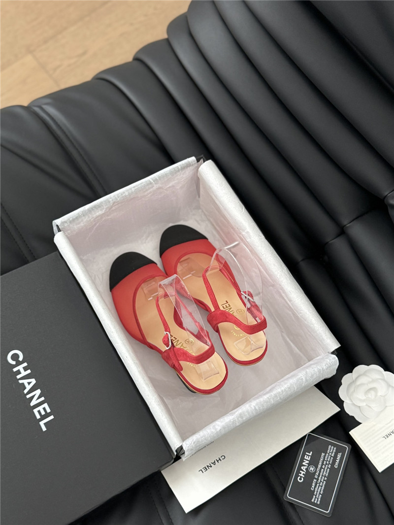 Ch**el red mesh cap-toe ankle wedge sandal