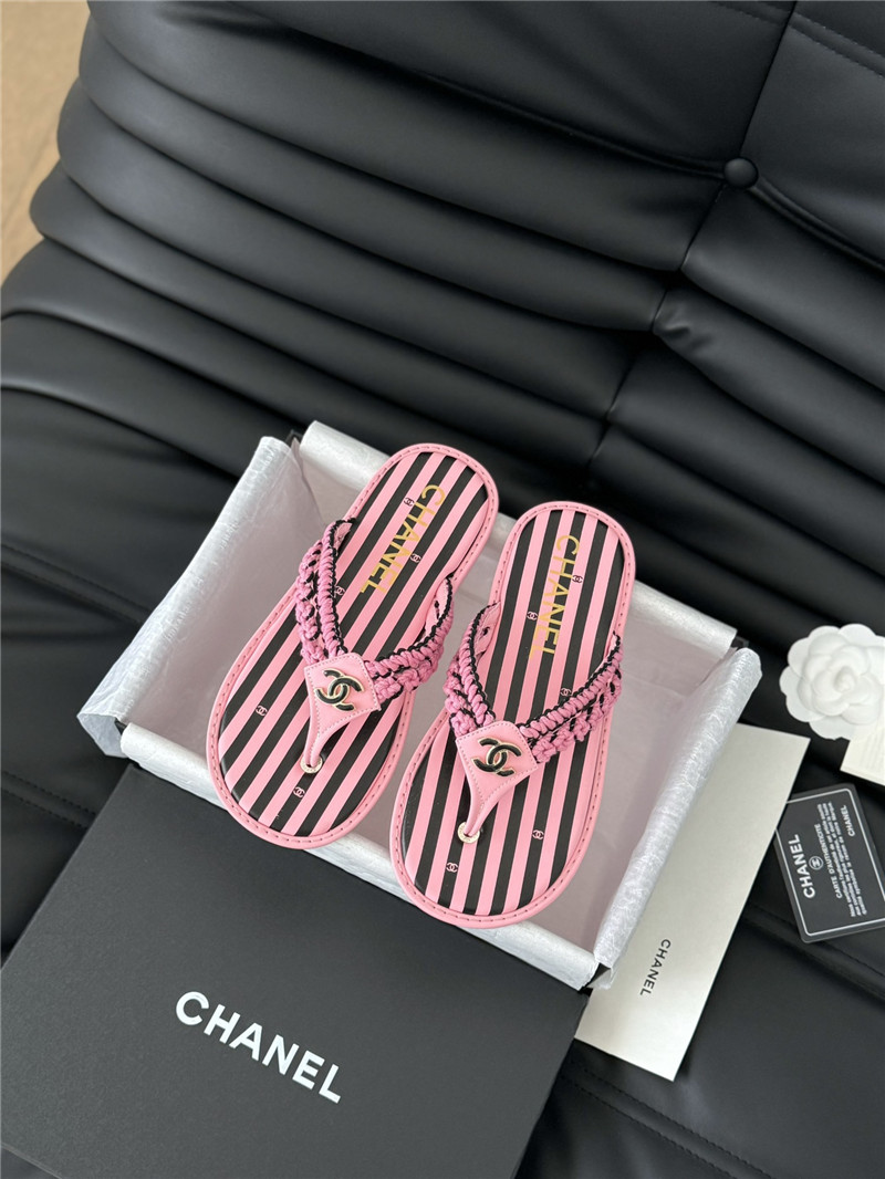 Ch**el crochet thong flip-flops pink and black stripe