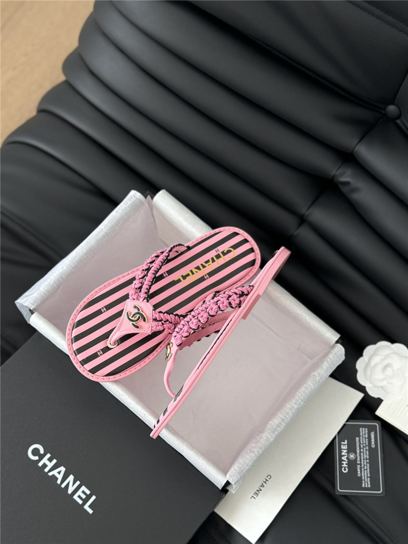 Ch**el crochet thong flip-flops pink and black stripe