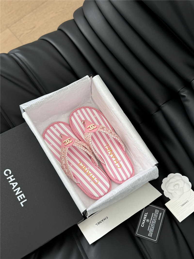 Ch**el crochet thong flip-flops pink and white stripe