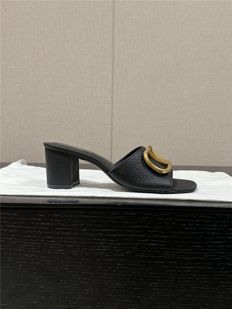 Va1e*ntin0 vlogo signature black leather slide sandals 60mm