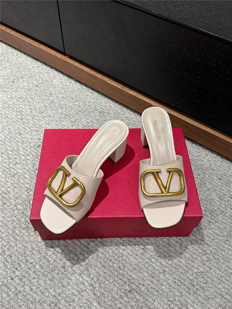 Va1e*ntin0 vlogo signature neutral leather slide sandals 60mm