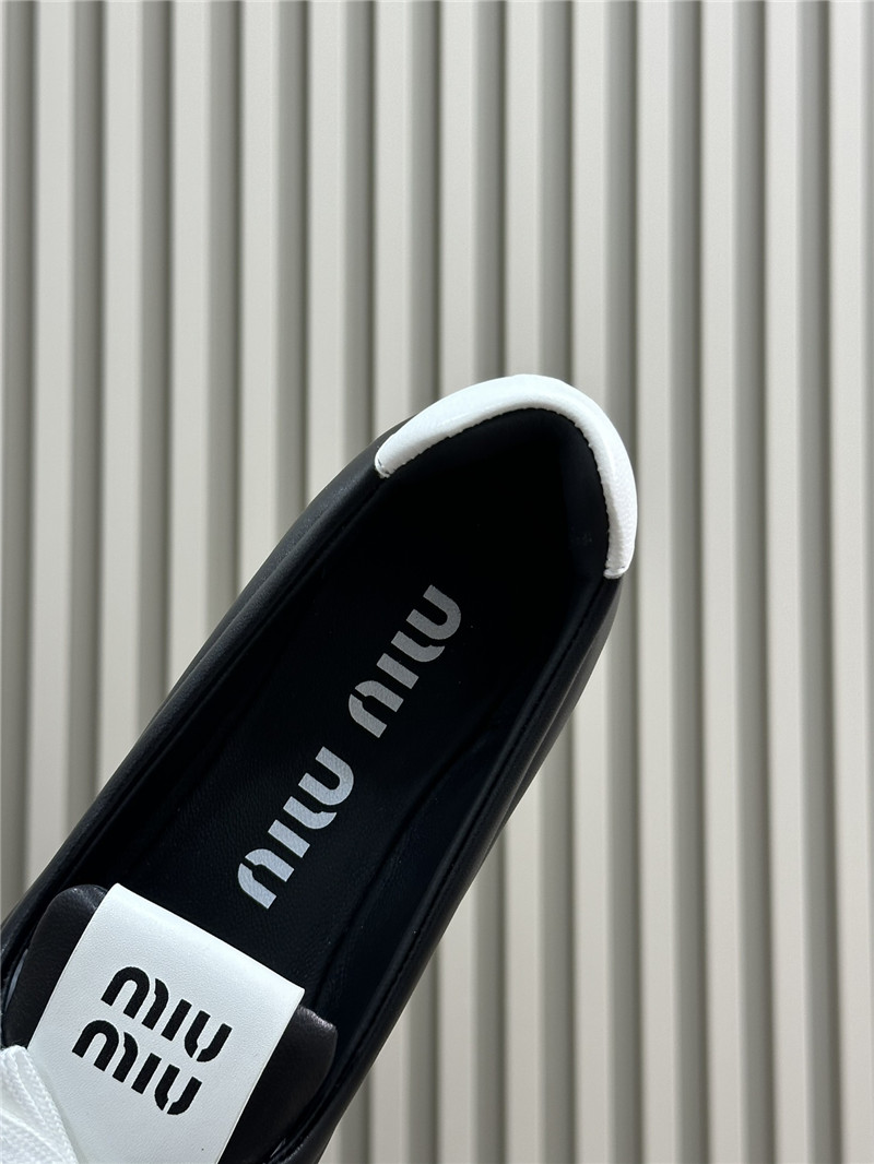 Miu Miu Lace-Up Leather Ballet Flats in Black
