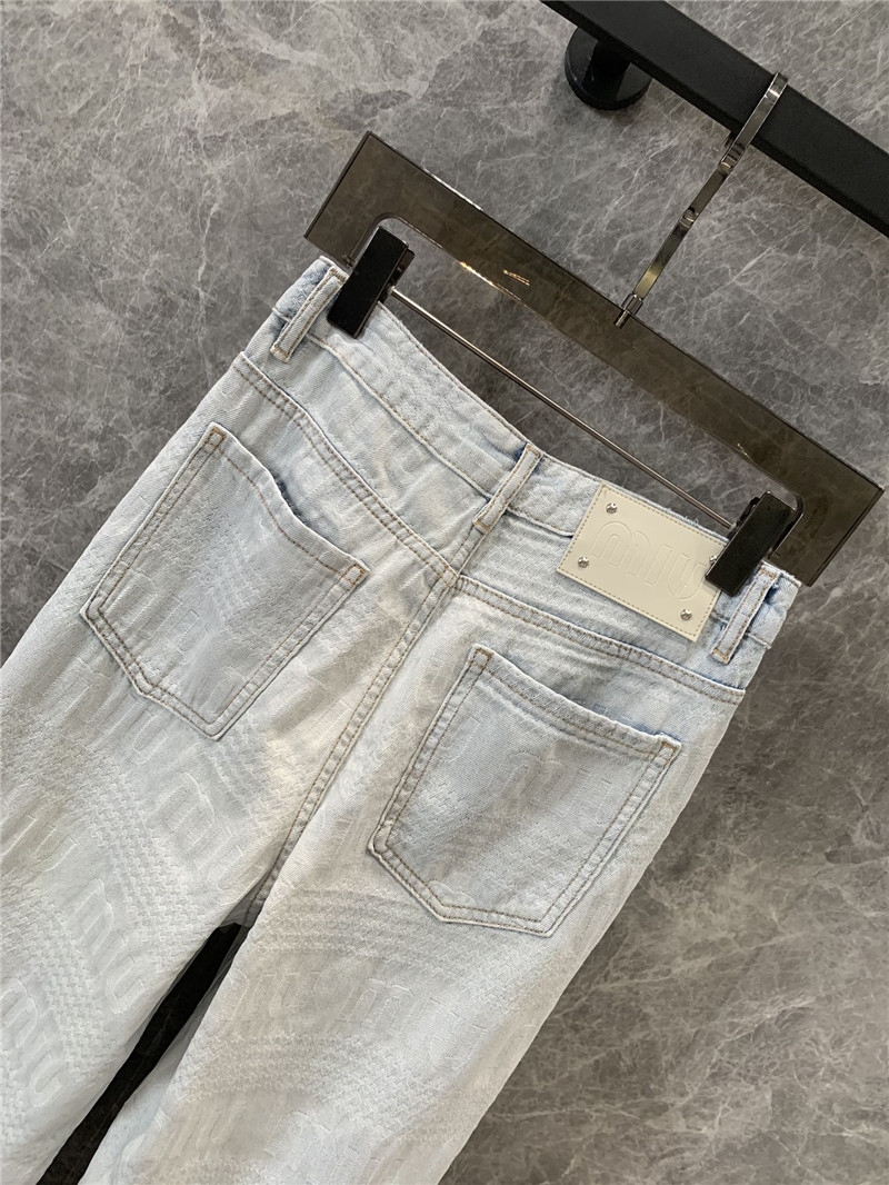 M1um1u letter jacquard ripped straight jeans replicas clothes