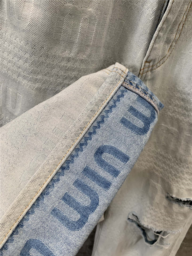 M1um1u letter jacquard ripped straight jeans replicas clothes