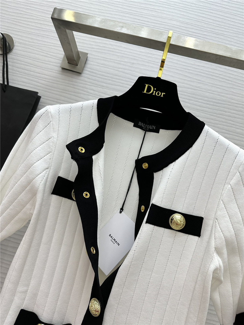 Balmain Short-Sleeve Cropped Cardigan in White