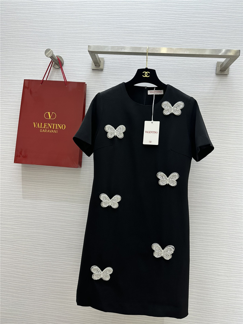 Va1e*ntin0 butterfly beaded round neck dress replicas clothes