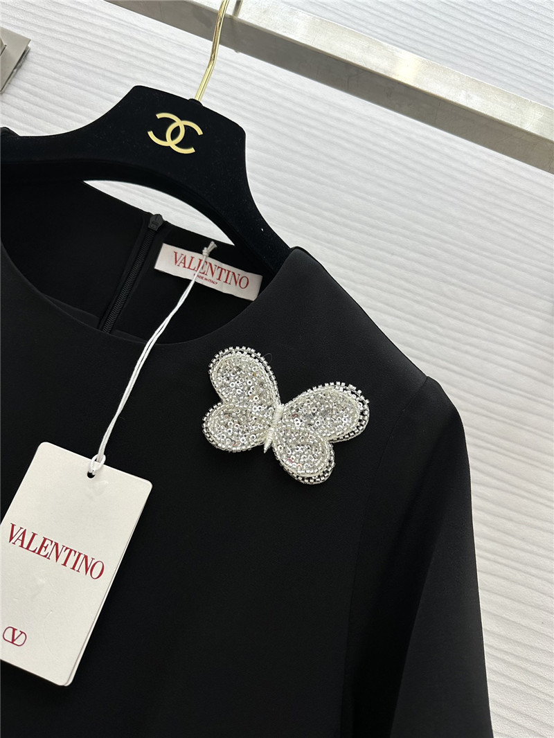 Va1e*ntin0 butterfly beaded round neck dress replicas clothes