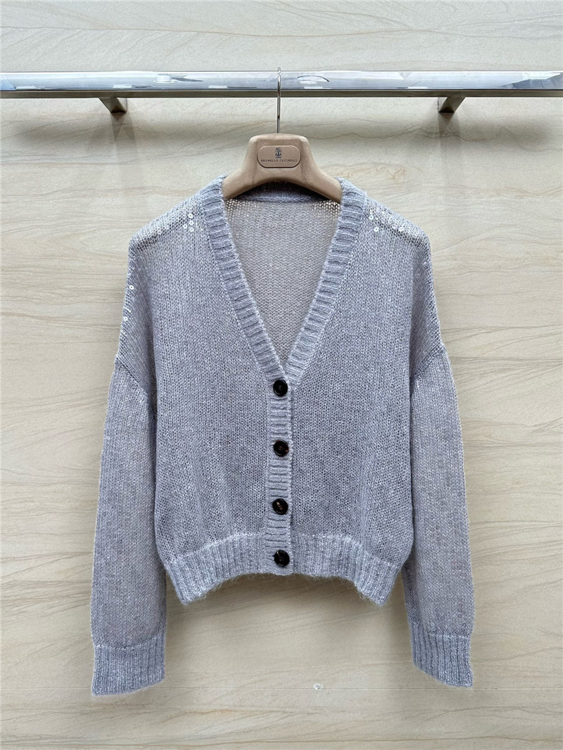 BC V-Neck Sequin Mohair Cardigan Grey