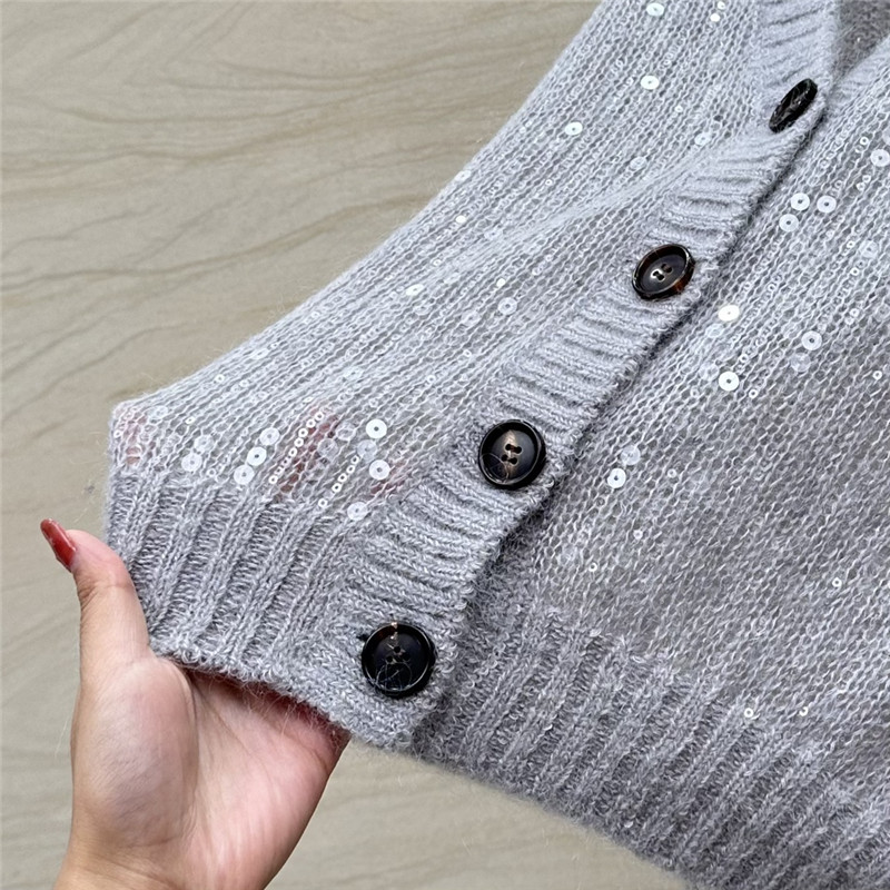 BC V-Neck Sequin Mohair Cardigan Grey