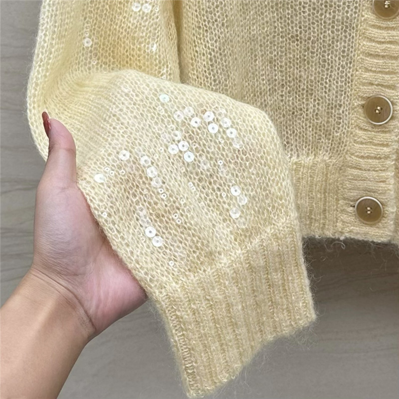 BC V-Neck Sequin Mohair Cardigan Yellow