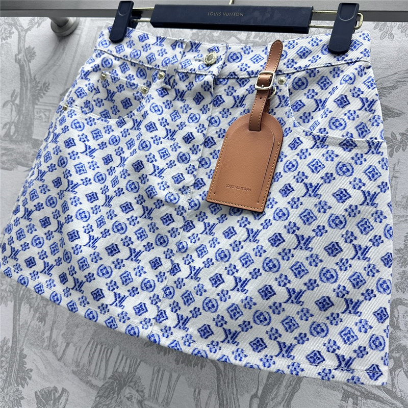 l0vis Vvtt0n lv printed leather brand denim skirt replica clothes