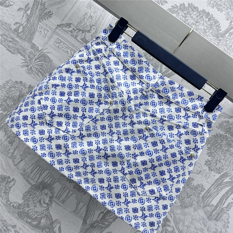 l0vis Vvtt0n lv printed leather brand denim skirt replica clothes