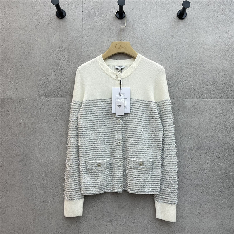 Ch**el striped contrast gold thread knitted cardigan replica clothes