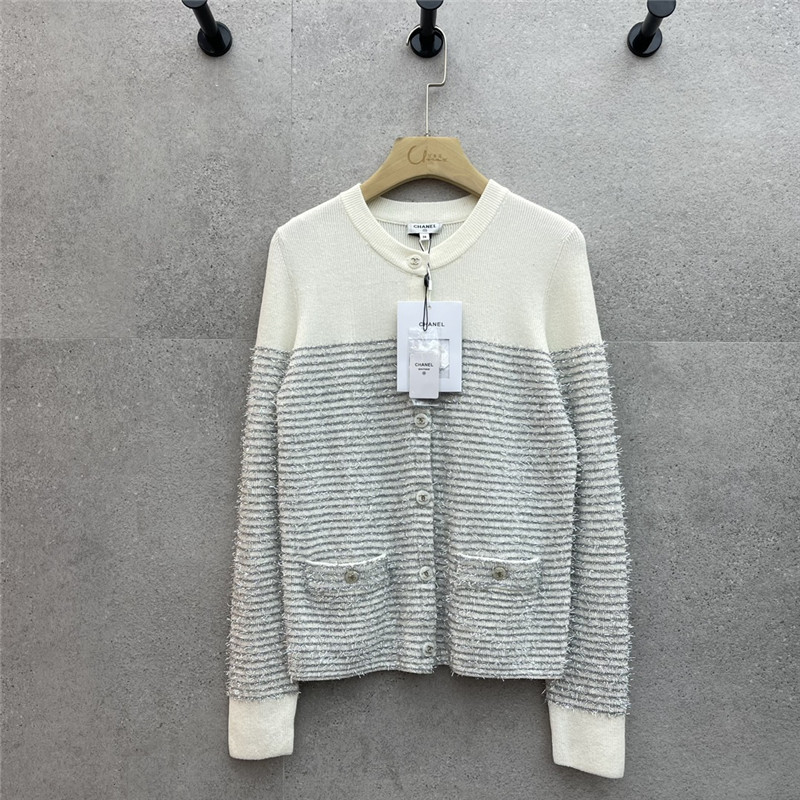 Ch**el striped contrast gold thread knitted cardigan replica clothes