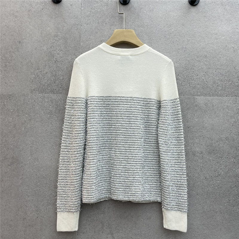 Ch**el striped contrast gold thread knitted cardigan replica clothes