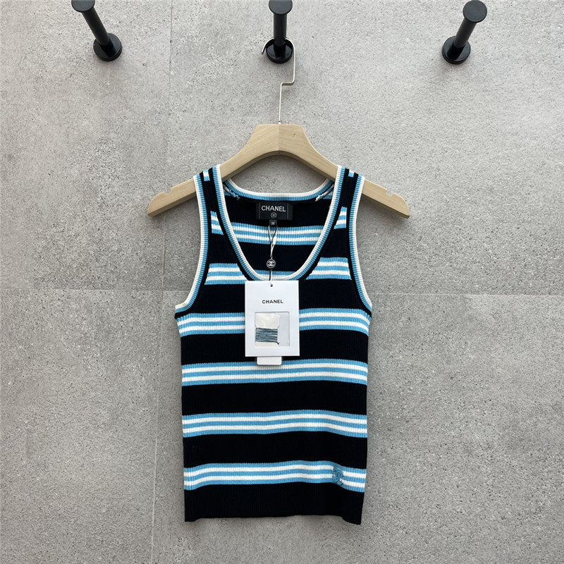 Ch**el contrast striped knitted vest replicas clothes