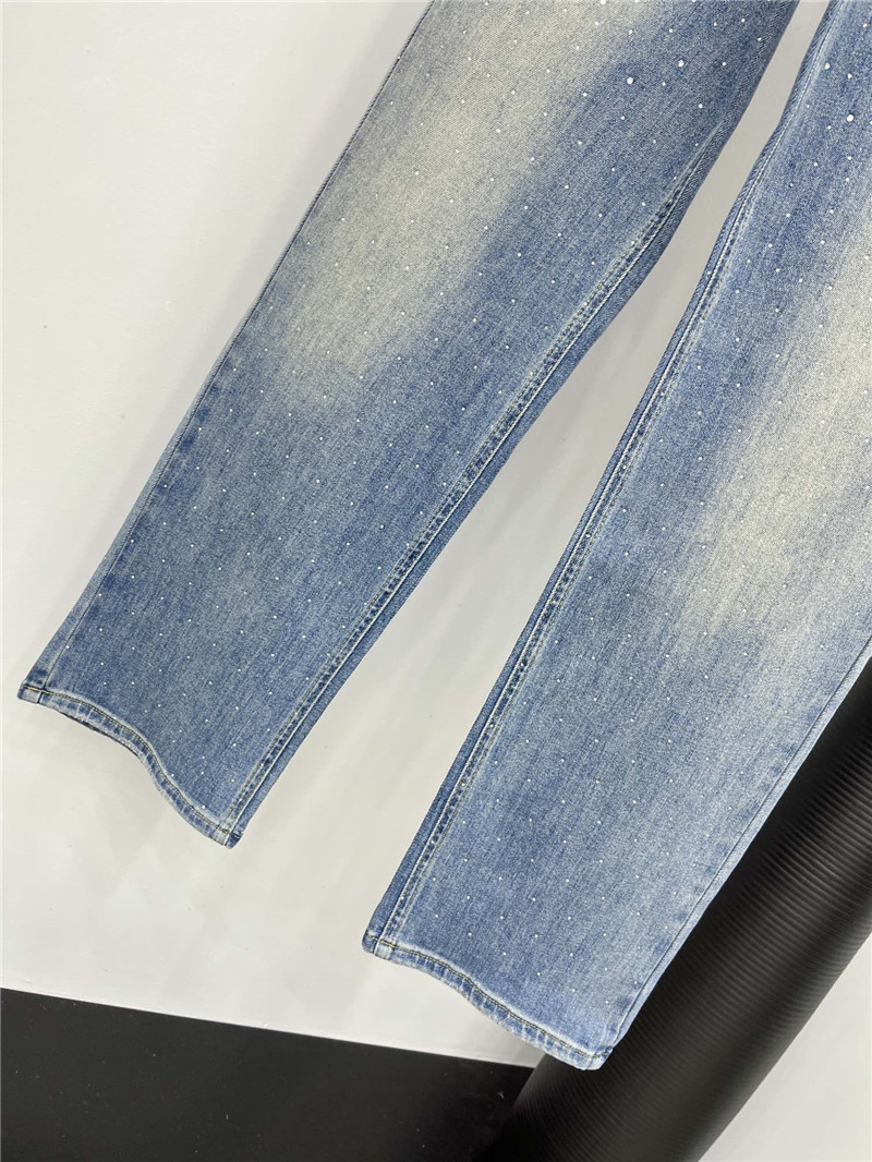 Pra*a classic rhinestone inverted triangle jeans replica clothing
