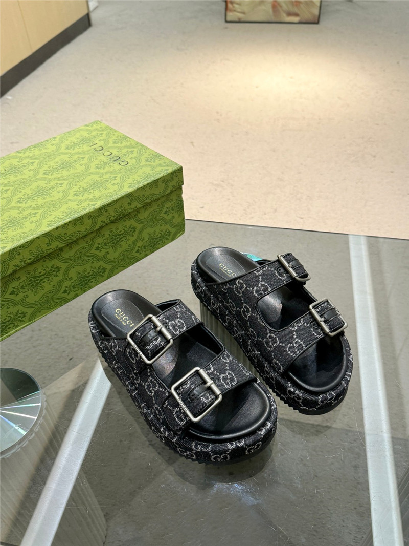 Gvc*1 platform strap sandals in black oblique denim canvas