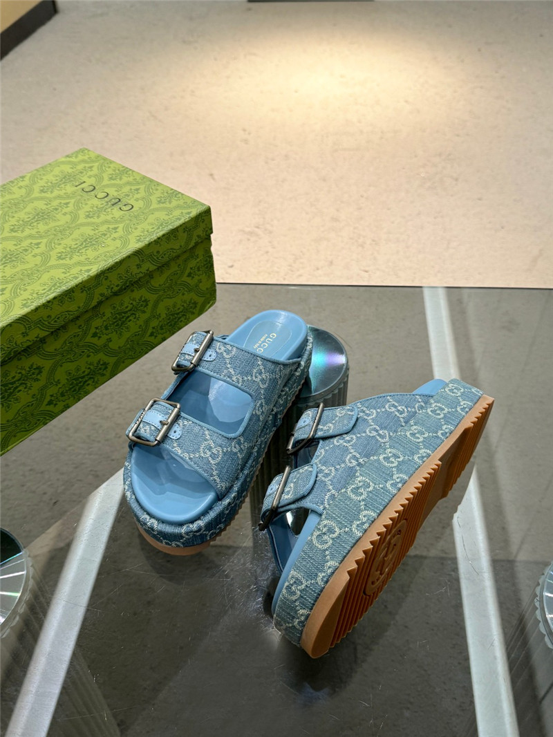 Gvc*1 platform strap sandals in blue oblique denim canvas