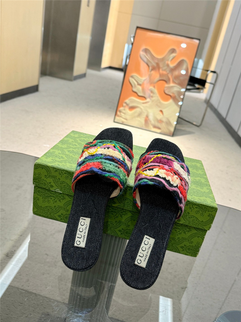 Gvc*1 floral embroidered slide sandals in black denim