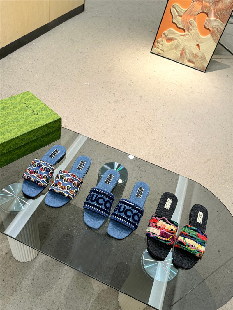 Gvc*1 floral embroidered slide sandals in black denim