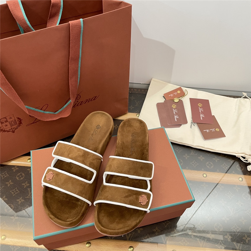 L0r0 P1ana waikiki slide sandals in brown suede