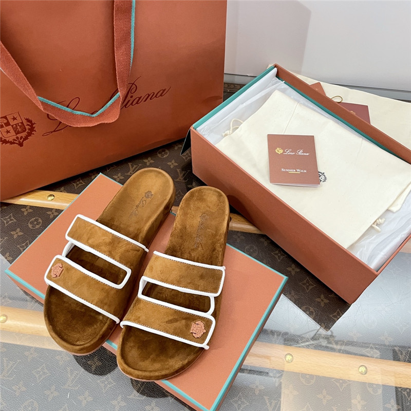 L0r0 P1ana waikiki slide sandals in brown suede