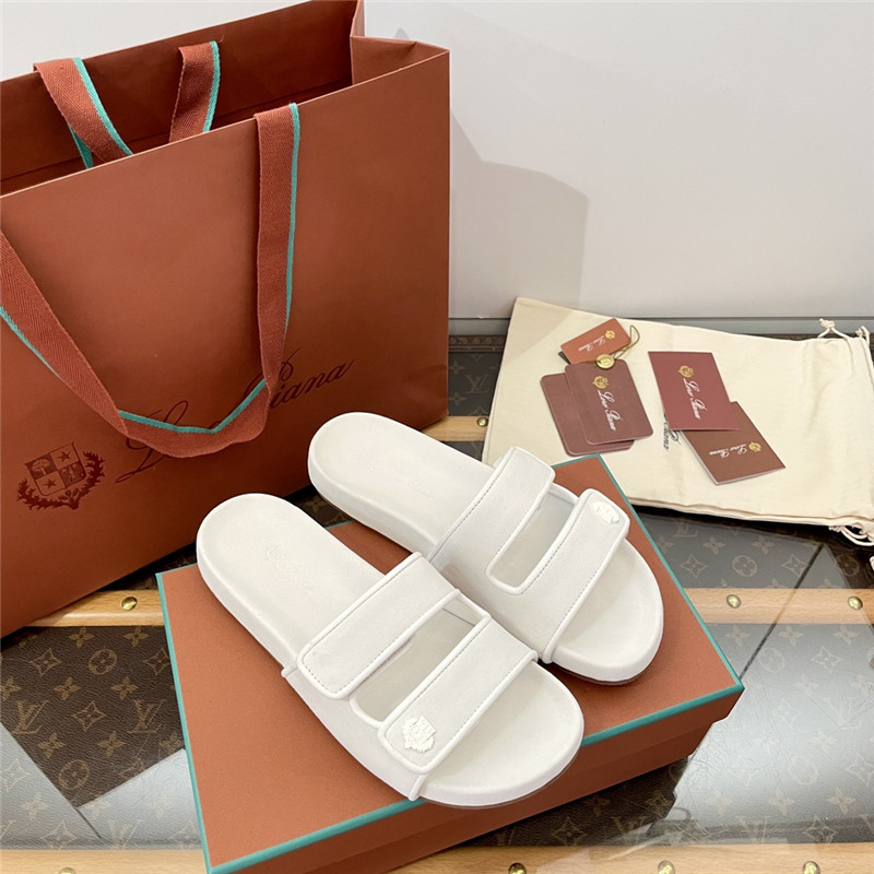 L0r0 P1ana waikiki slide sandals in white suede