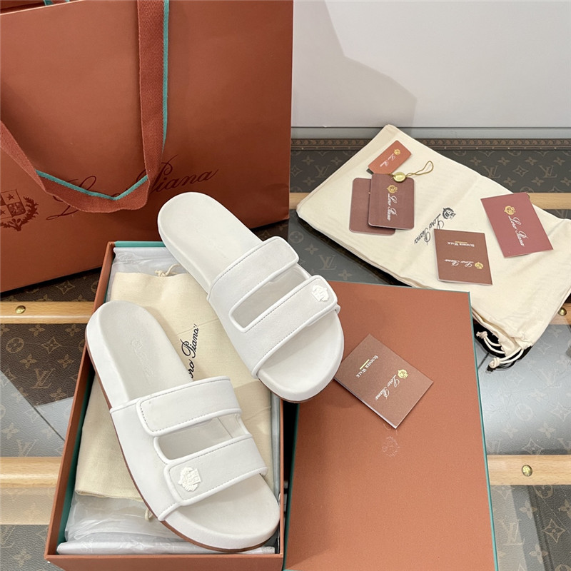 L0r0 P1ana waikiki slide sandals in white suede