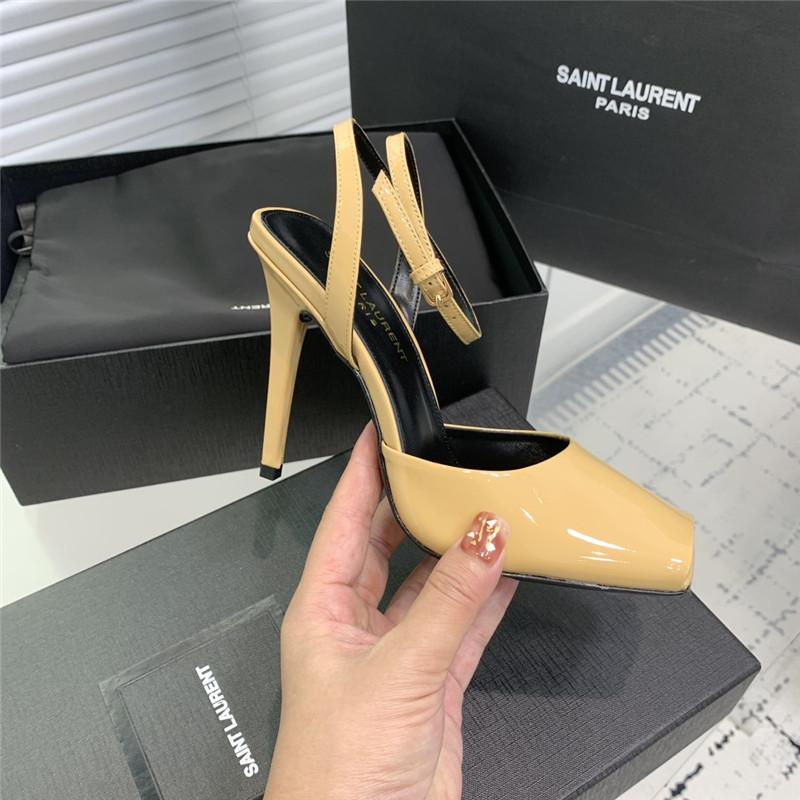 Sa1nt Lau*nt la scandale sandals in beige patent leather