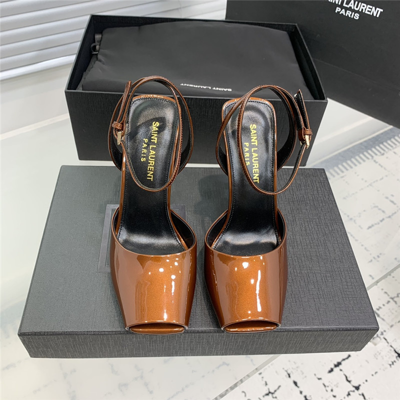 Sa1nt Lau*nt la scandale sandals in brown patent leather